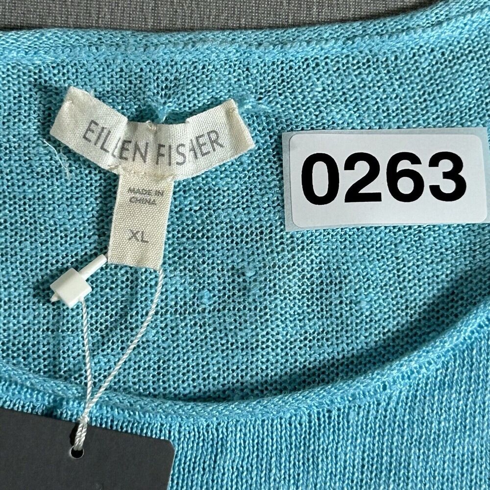 Eileen Fisher Top Women's XL Aqua Blue Knit Boho Lagenlook Linen Beach Tunic NWT - Picture 9 of 9